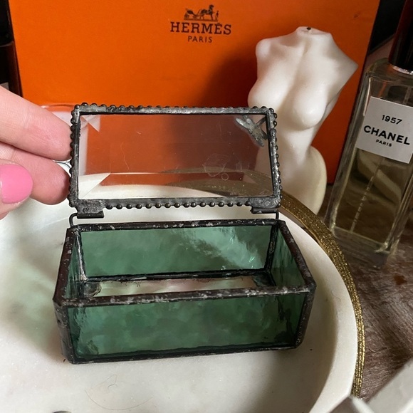 Other - SMALL green glass jewelry trinket box